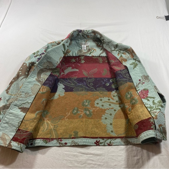 Coldwater Creek Open quilted cardigan light jacket Large tapestry green floral - Picture 6 of 8